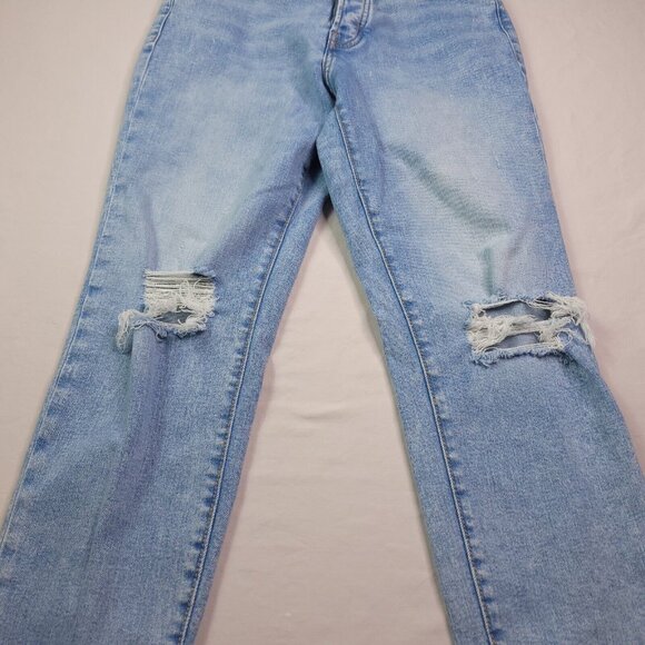 Old Navy Womens OG Straight High Jeans 2 Button Fly Light Wash Distressed - Picture 6 of 10